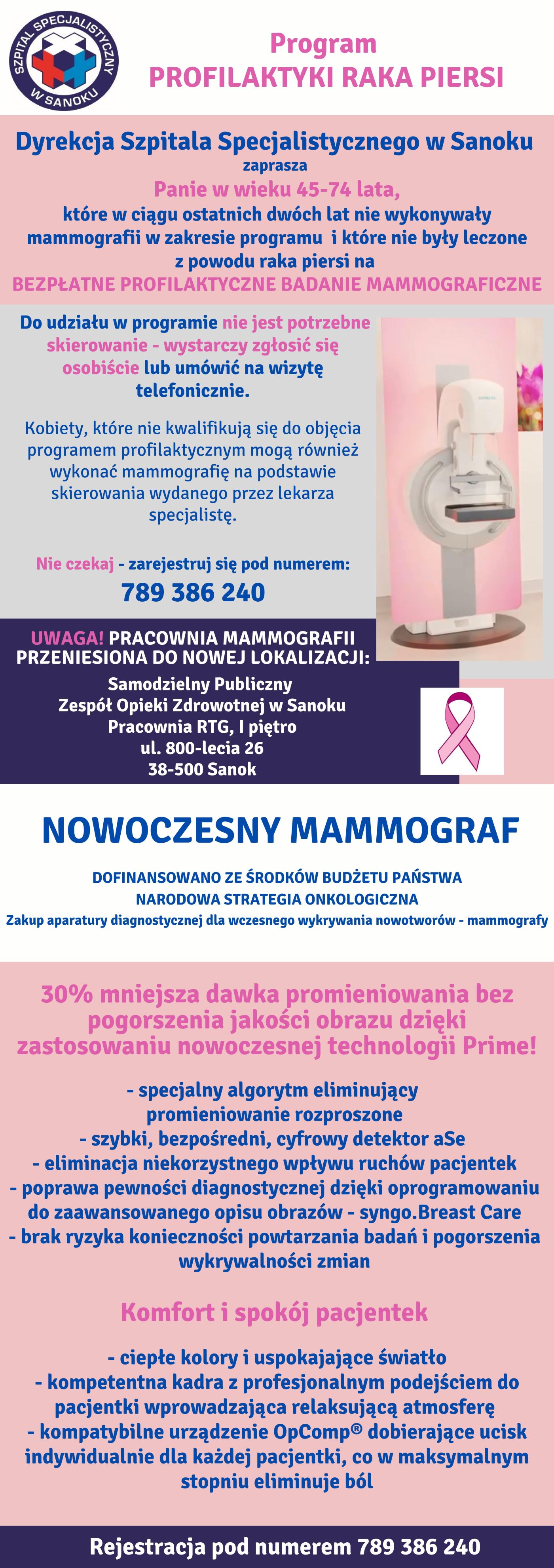 ulotka zawierająca informację na temat programu profilaktyki raka piersi
