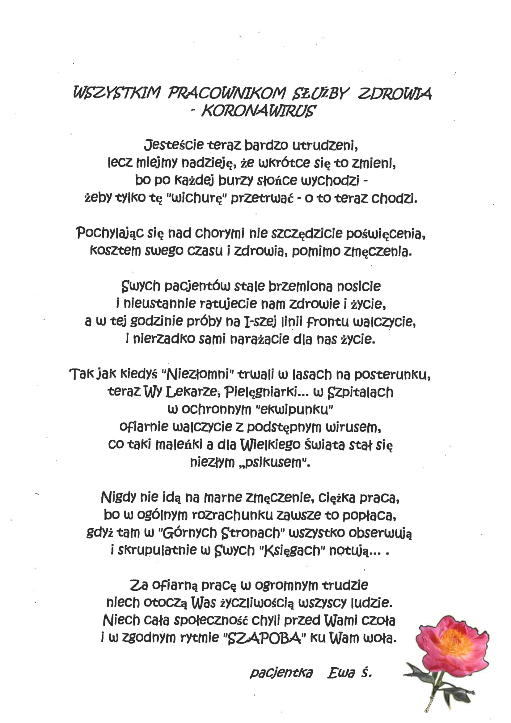 Podziękowania od pacjenta